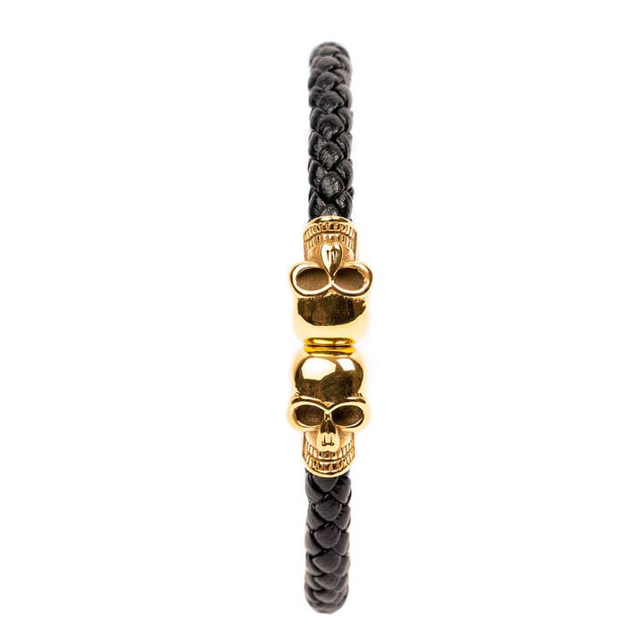 Kingshood Leather Skull Bracelet (Black Gold) for wholesale by Illicium London