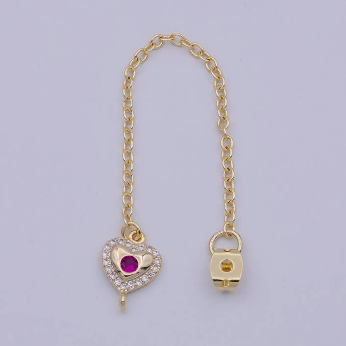 1 paio di fermagli per orecchini in oro, dadi per orecchini con catena a nappa lunga e componente per orecchini con cuore in CZ K-176 per la vendita all'ingrosso da parte di Aim Eternal