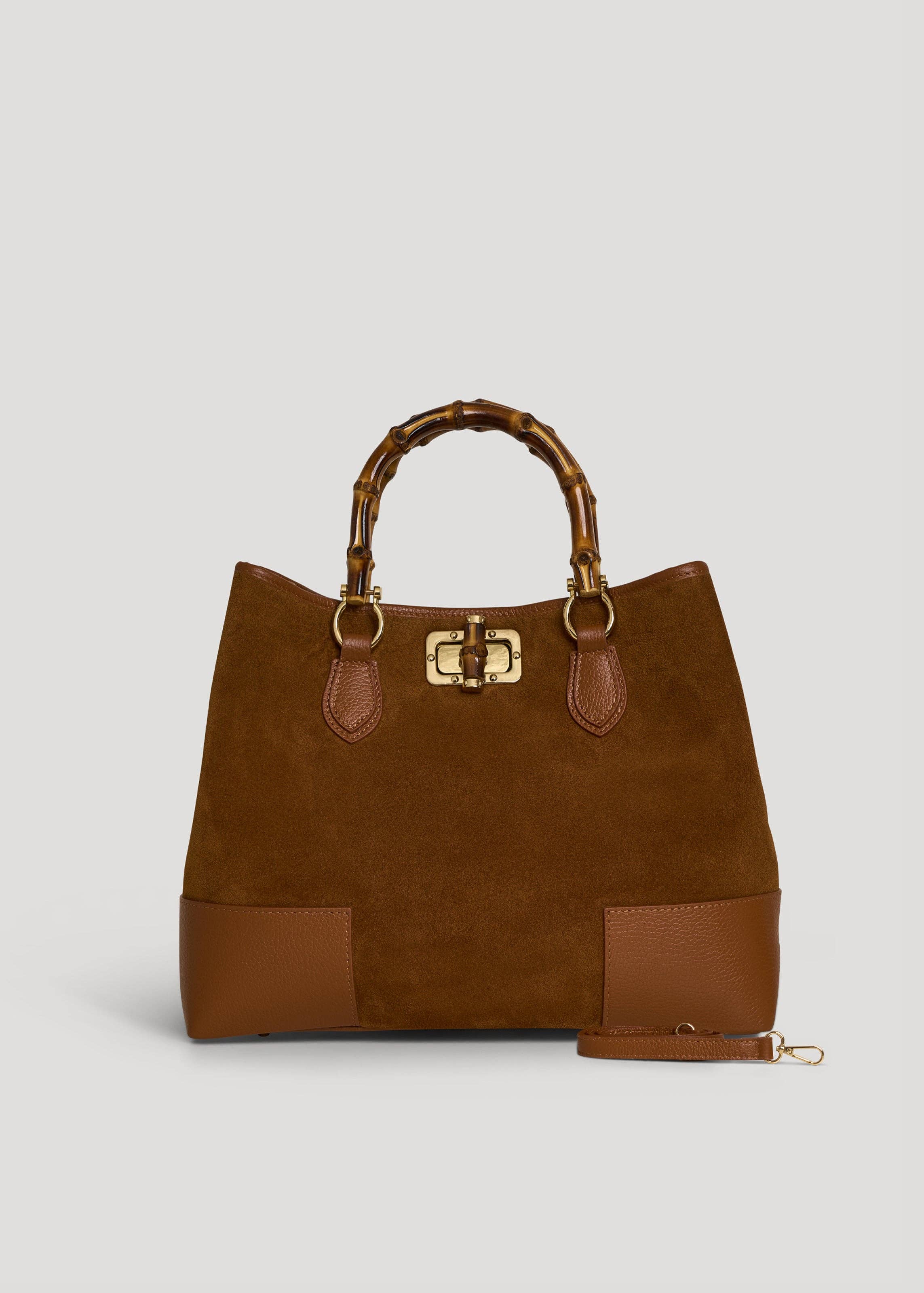 Voemièn - Wholesale Top Handle Bag - Women's - Bamboo Babe Bag in Tan Suede and Leather4