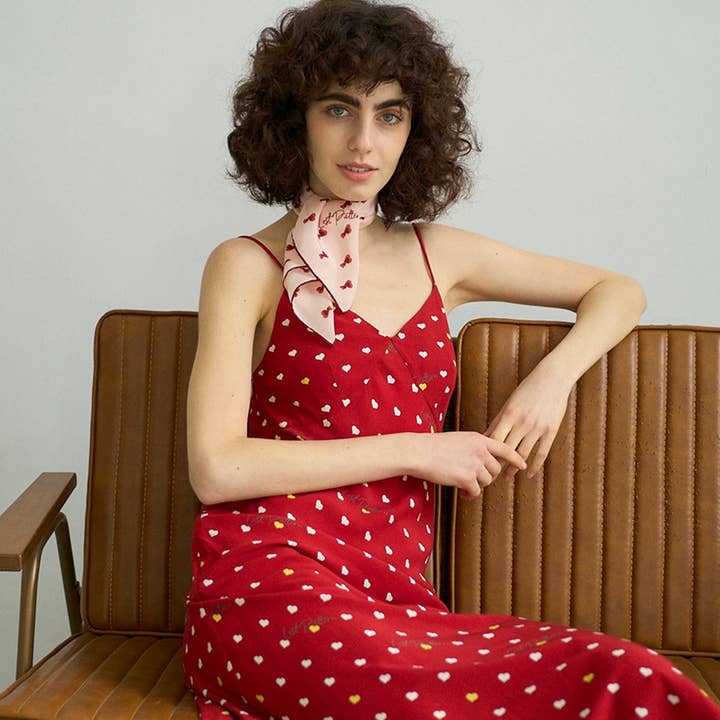 Pale Pink "Twin Hearts" Silk Crepe Bandana for wholesale on Faire3