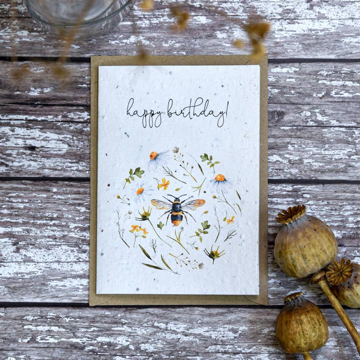 Happy birthday bee & insect plantable seed card for wholesale by Audrey & Coco