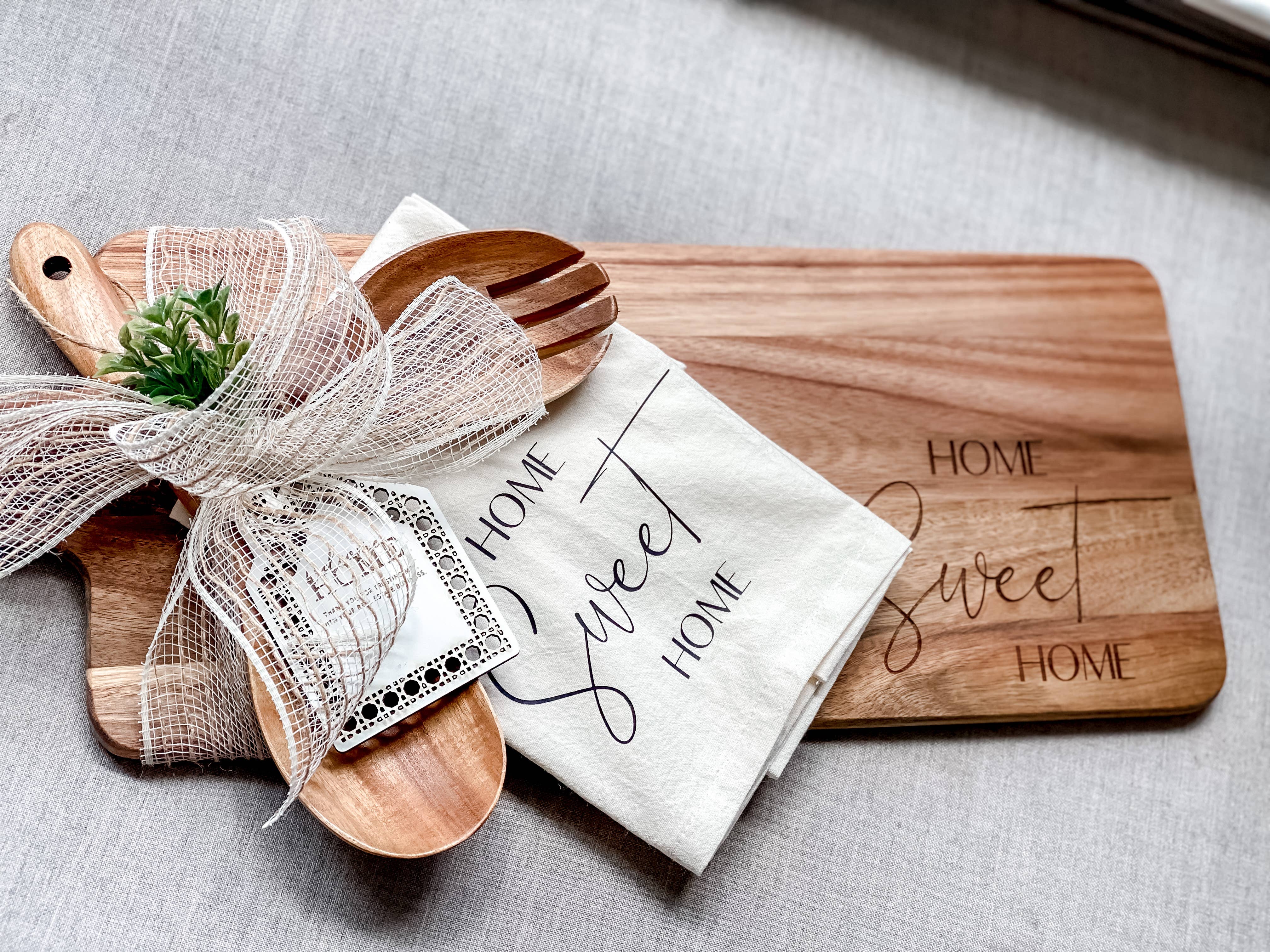 Theba Handmade - Wholesale Cheese Board - Home Sweet Home Acacia Board Gift Set1