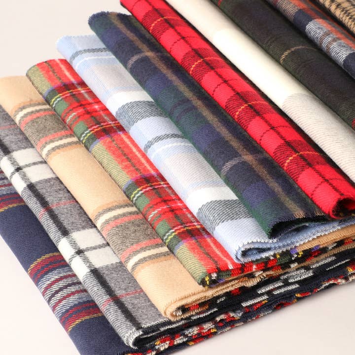 Fashion City - Wholesale Scarf - Women's - Cashmere Feel Plaid Pattern Scarf - Multiple-Pattern Print