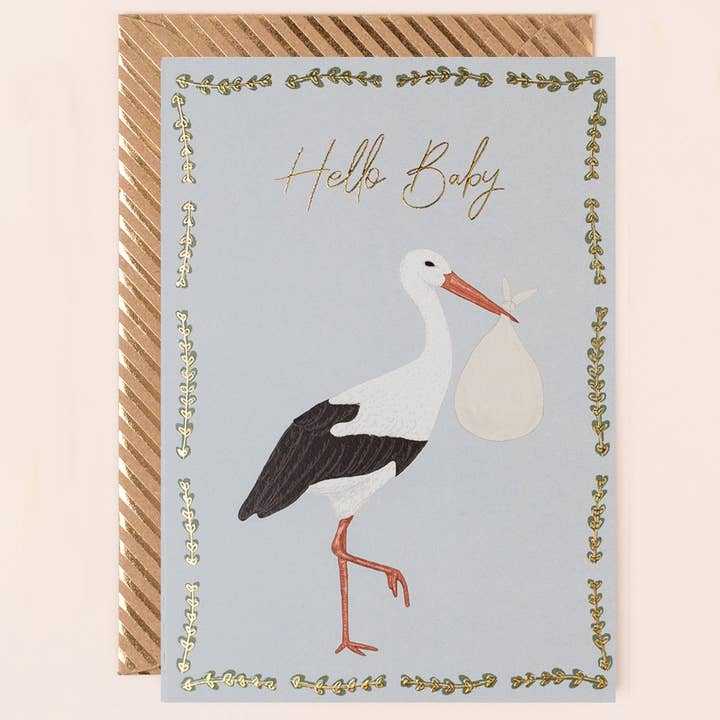 Carte de naissance avec cigogne pour la vente par Apple & Clover
