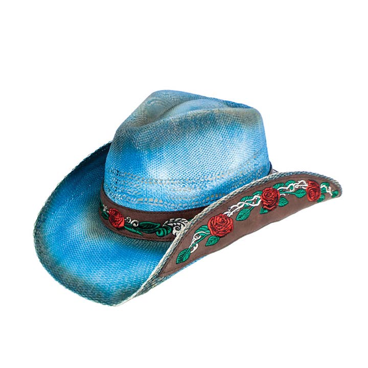 Tonantzin Toyo Straw Rose Flower Western Drifter Cowboy Hat for wholesale by Peter Grimm