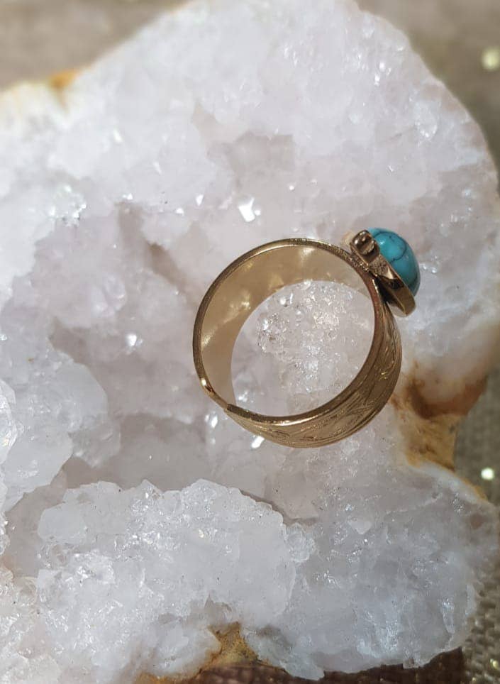Luz das Pedras Naturais - Wholesale Single Stone/Solitaire Ring - 18K Adjustable Turquoise Ring5