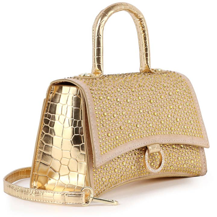 Handbag Factory Corp - Wholesale Top Handle Bag - Women's - Rhinestone Accented Croc Embossed Hand Tote