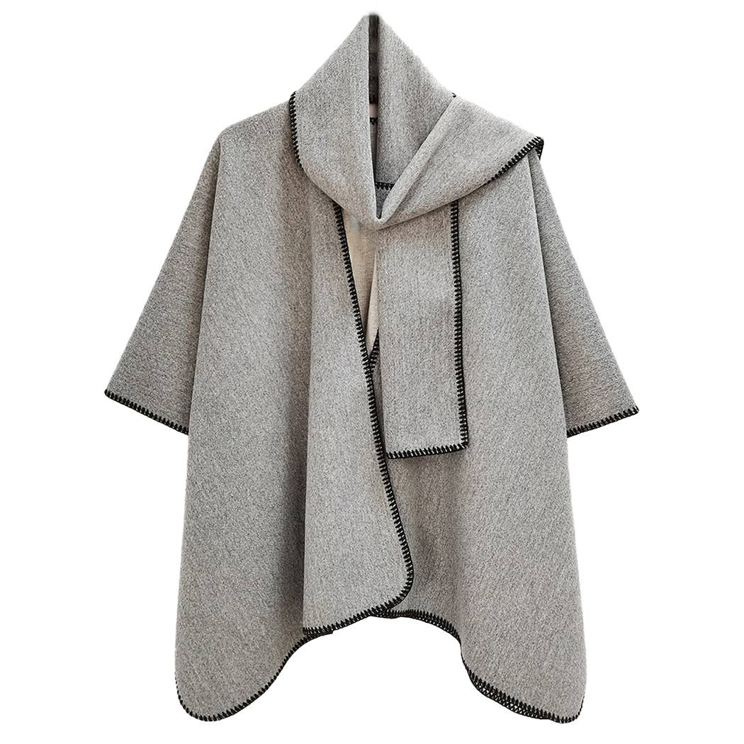 Fashion City - Wholesale Poncho - Women's - Stitched Edge Scarf Ruana Wrap Poncho8