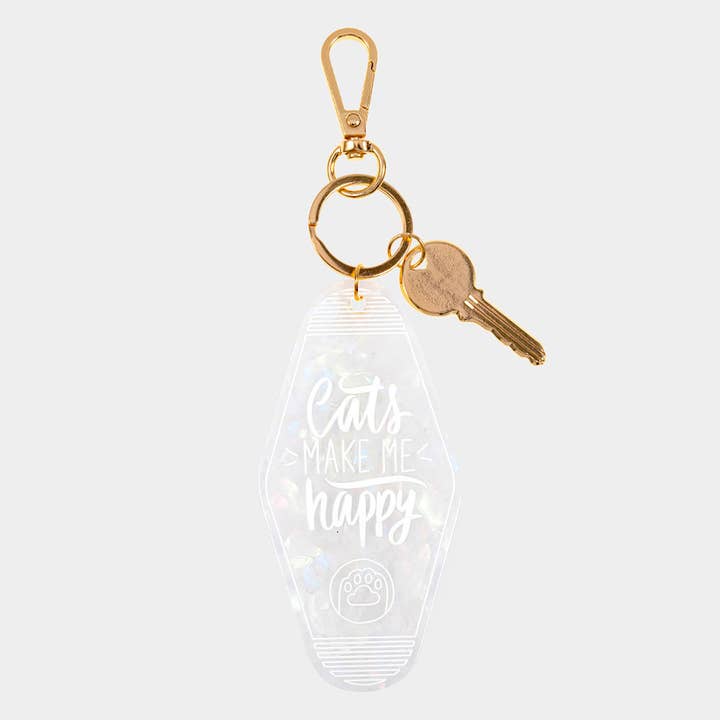 Sensibling Corp. - Wholesale Keychain - Women's - Cats MAKE ME happy Message Celluloid Acetate Keychain