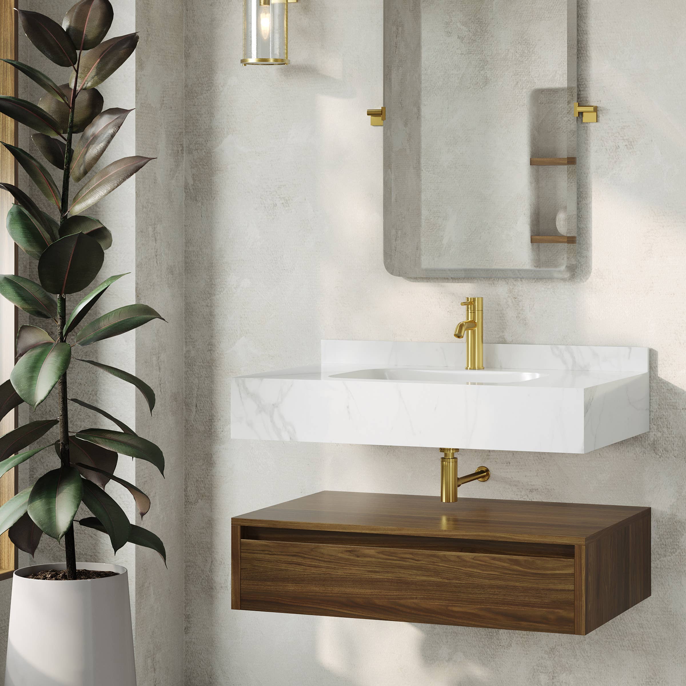 Swiss Madison - Wholesale Vanity Mirror - Avancer Wall-Mounted Bathroom Vanity with Marble Sink Top0