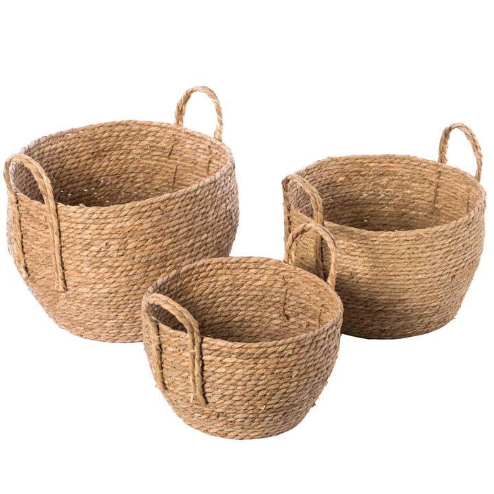 Quickway Imports – wholesale Korg – Dekorativa runda flätade vävda rep förvaring filt korg