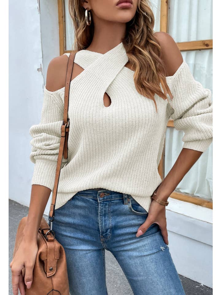 Anna Kaci Wholesale – wholesale Knitted jumper – Women′s – Cross Front Cutout Sweater14