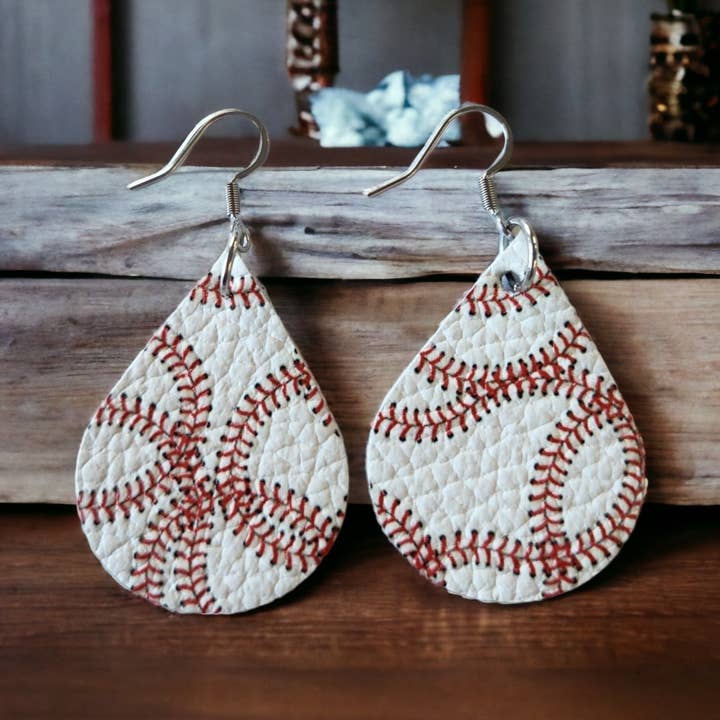 Bushleys Beauties, LLC - Wholesale Dangle Earrings - Baseball teardrops