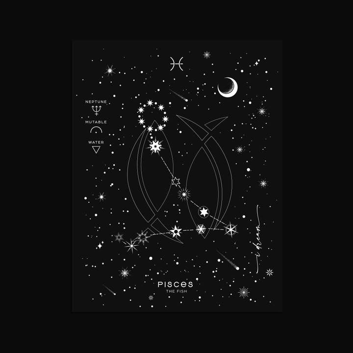 Stampa in lamina d'argento con costellazione dello zodiaco dei Pesci per la vendita all'ingrosso da parte di VQ