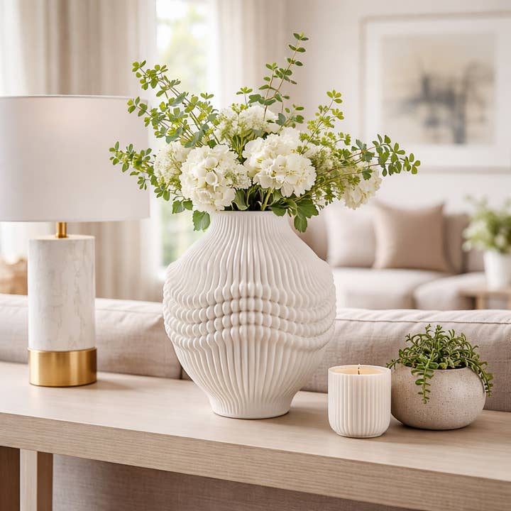 Decorative Vase - Ivory Ceramic 3D Printed Artistic, 14 in. for wholesale by Elevarre