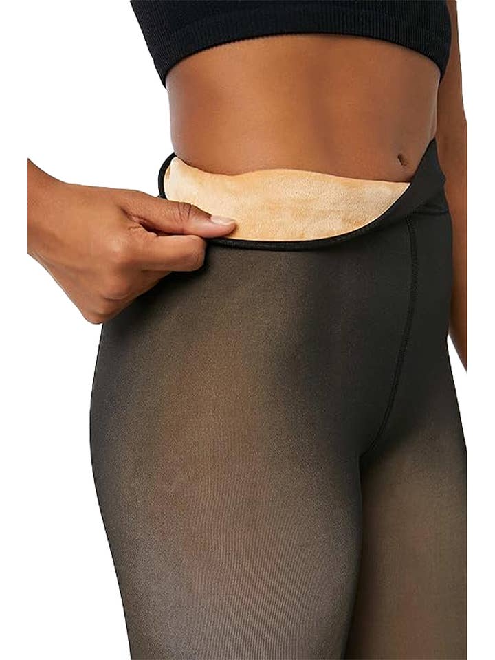 Cap Zone - Wholesale Tights - Women's - Women's Fake Sheer Fleece Lined Pantyhose Tights