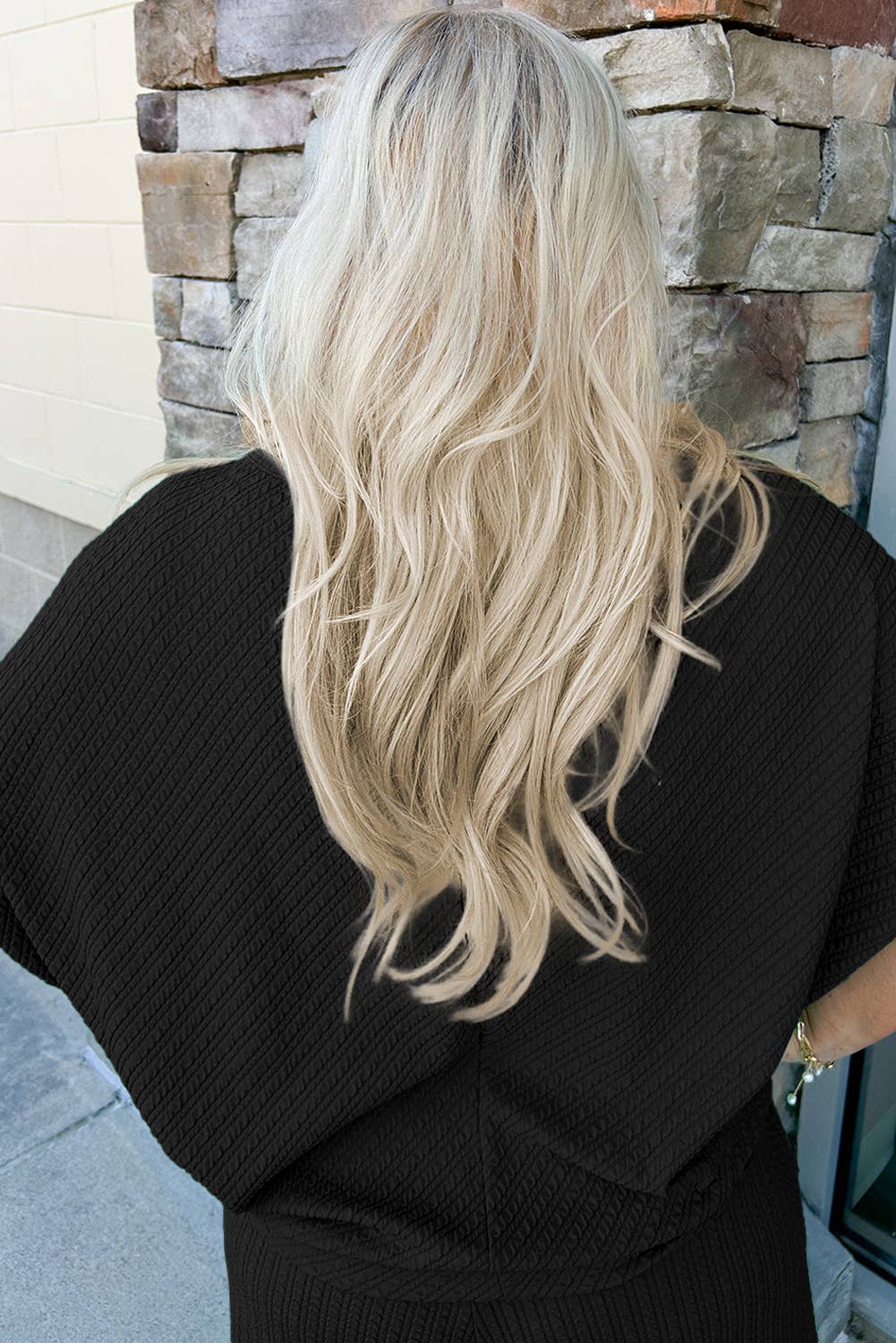 FULL TIME PURCHASE - Wholesale Lounge Set - Women's - Textured Batwing Sleeve Tee Wide Leg Pants Plus Size Set4