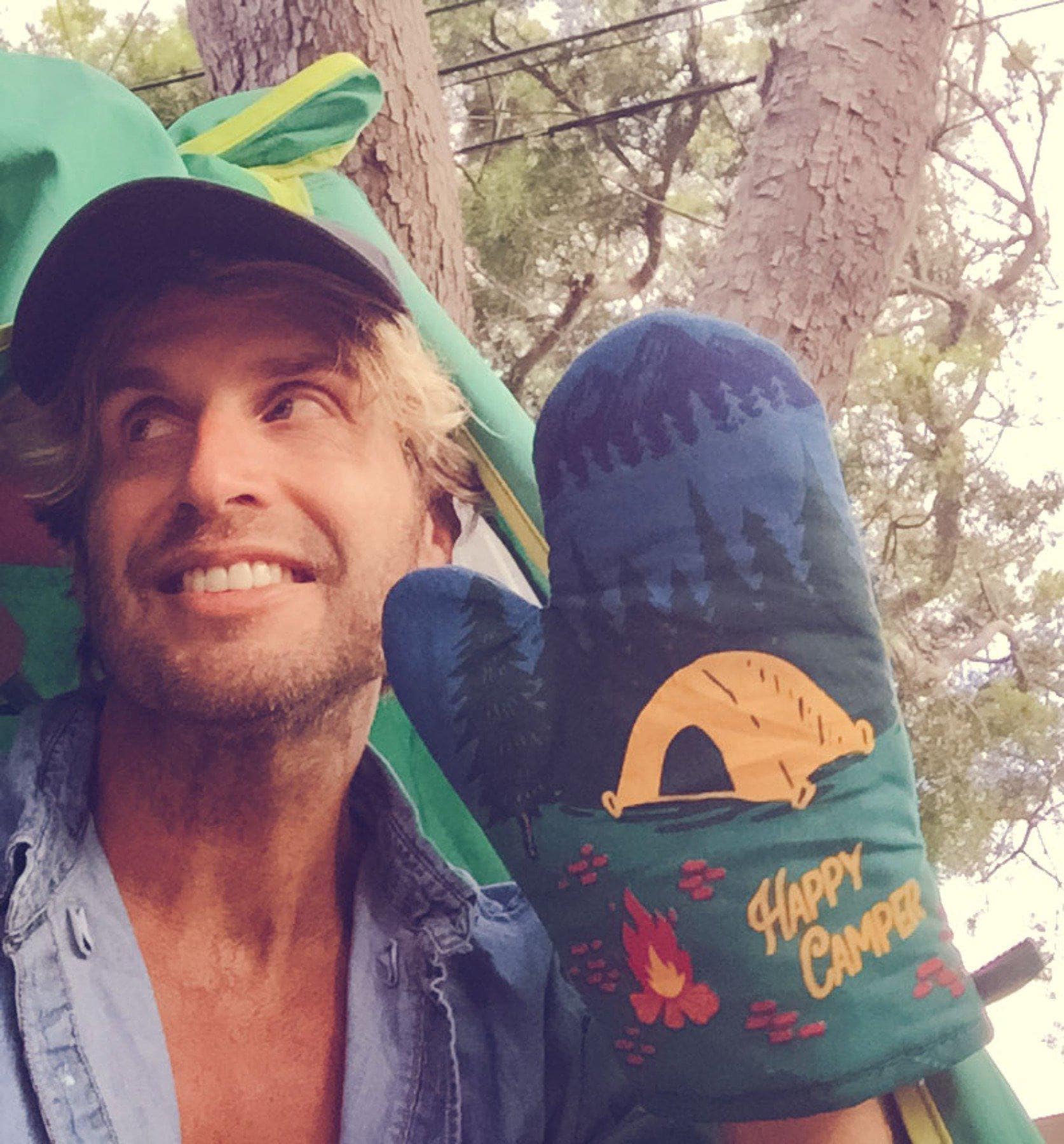 Green Happy Camper Oven Mitt Gift for Camping Fun Pot Holder for wholesale on Faire2