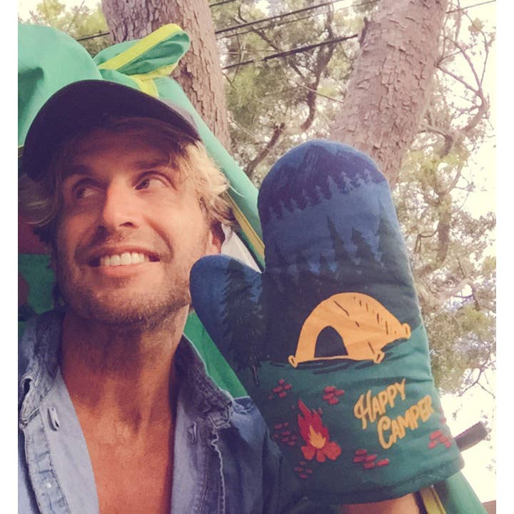Green Happy Camper Oven Mitt Gift for Camping Fun Pot Holder for wholesale on Faire2