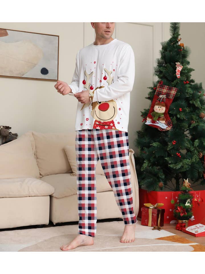 Anna Kaci Wholesale - Wholesale Sleepwear set – Unisex - Family Matching Christmas Reindeer Plaid Pajama Set3