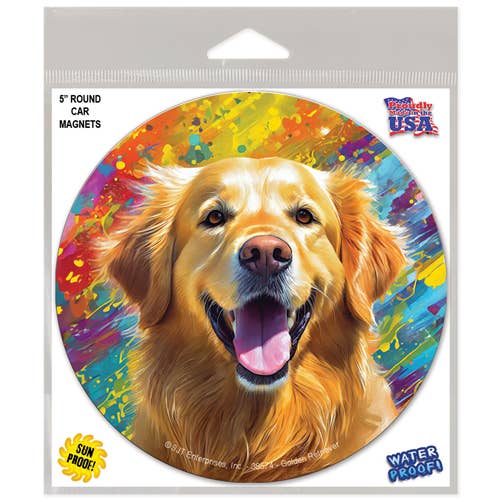 SJT Enterprises, Inc. - Wholesale Car Decorative Charm - Unisex - Golden Retriever - Round Car Magnet