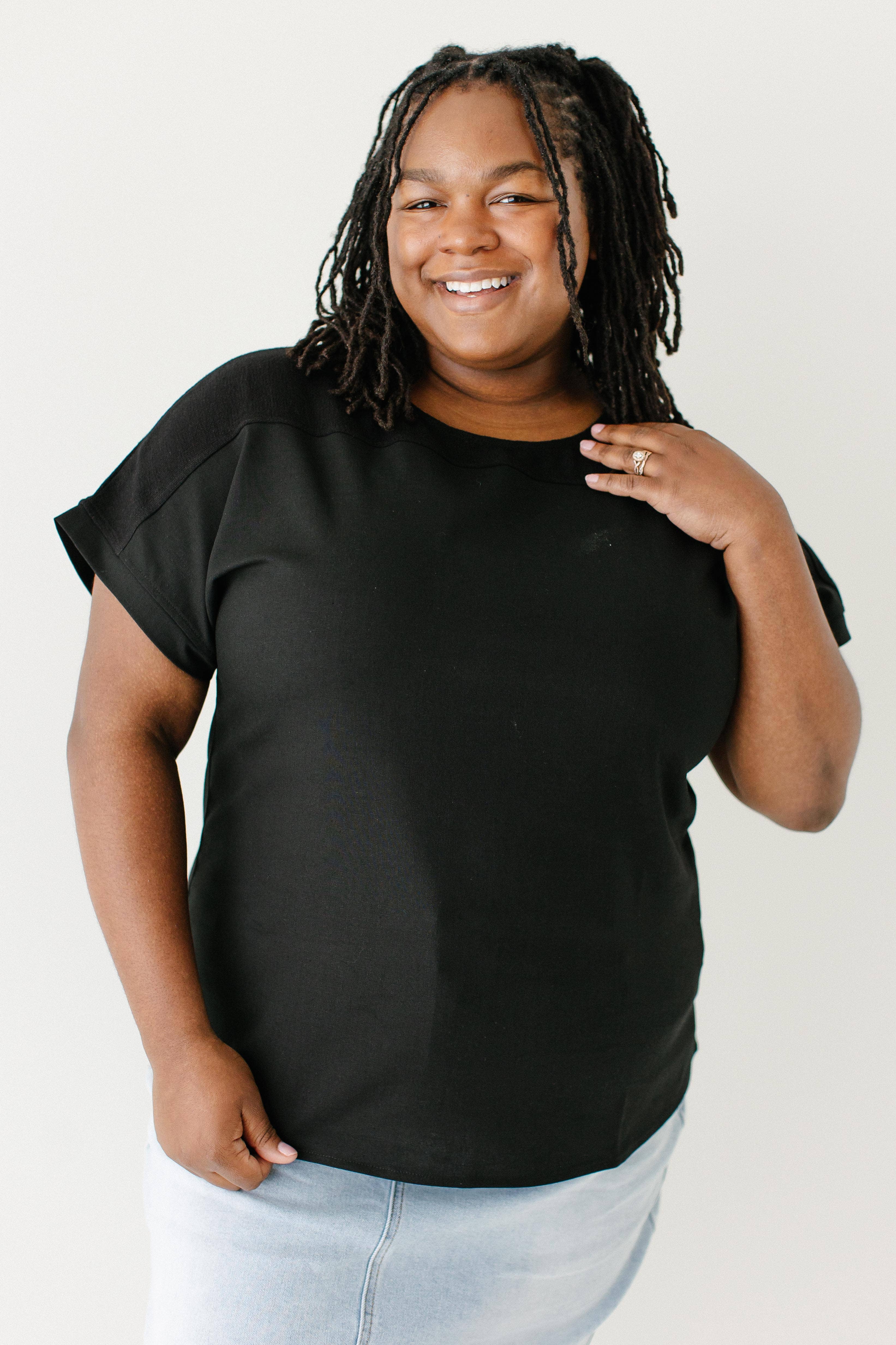 Black 'Callie' Linen Blend Dolman Sleeve Top FINAL SALE for wholesale on Faire1