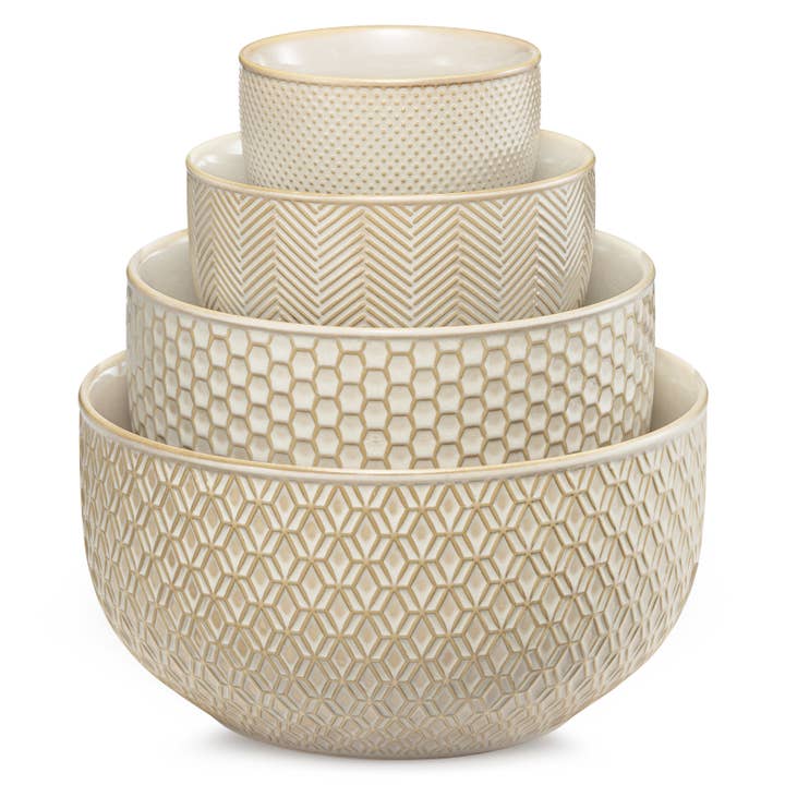 Kook - Wholesale Serve Bowl - Kook Ceramic Nesting Bowls, 20/44/98/145 oz, Ivory, Set of 48