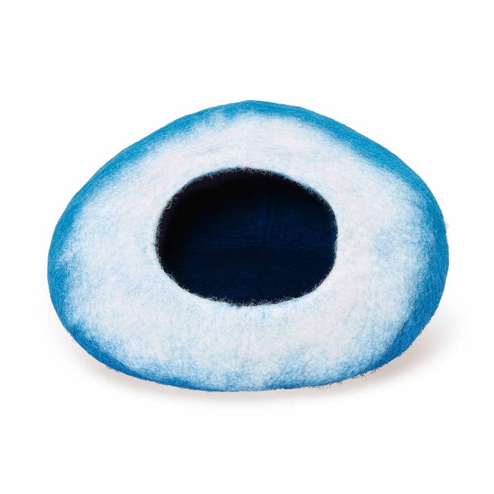 Cat Cave Blue White Hue, 100% Wool, Felted, Handmade for wholesale by Everest Pet Supply & Gifts