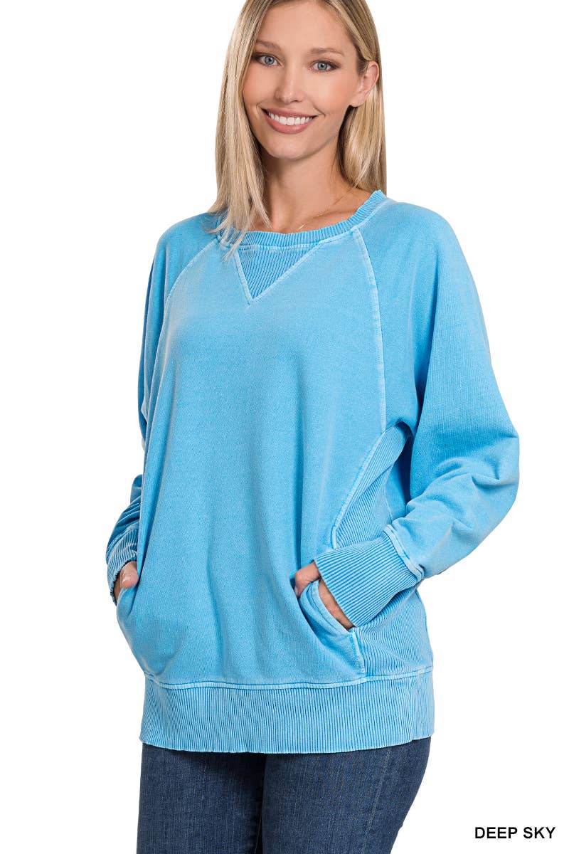 42POPS - Wholesale Sweatshirt - Women's - ',,,, Washed French Terry Pullover With Side Pockets2