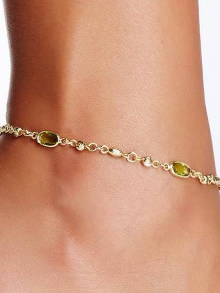 Peridot Crystal Framed Anklet - GF for wholesale by Zoey Simmons