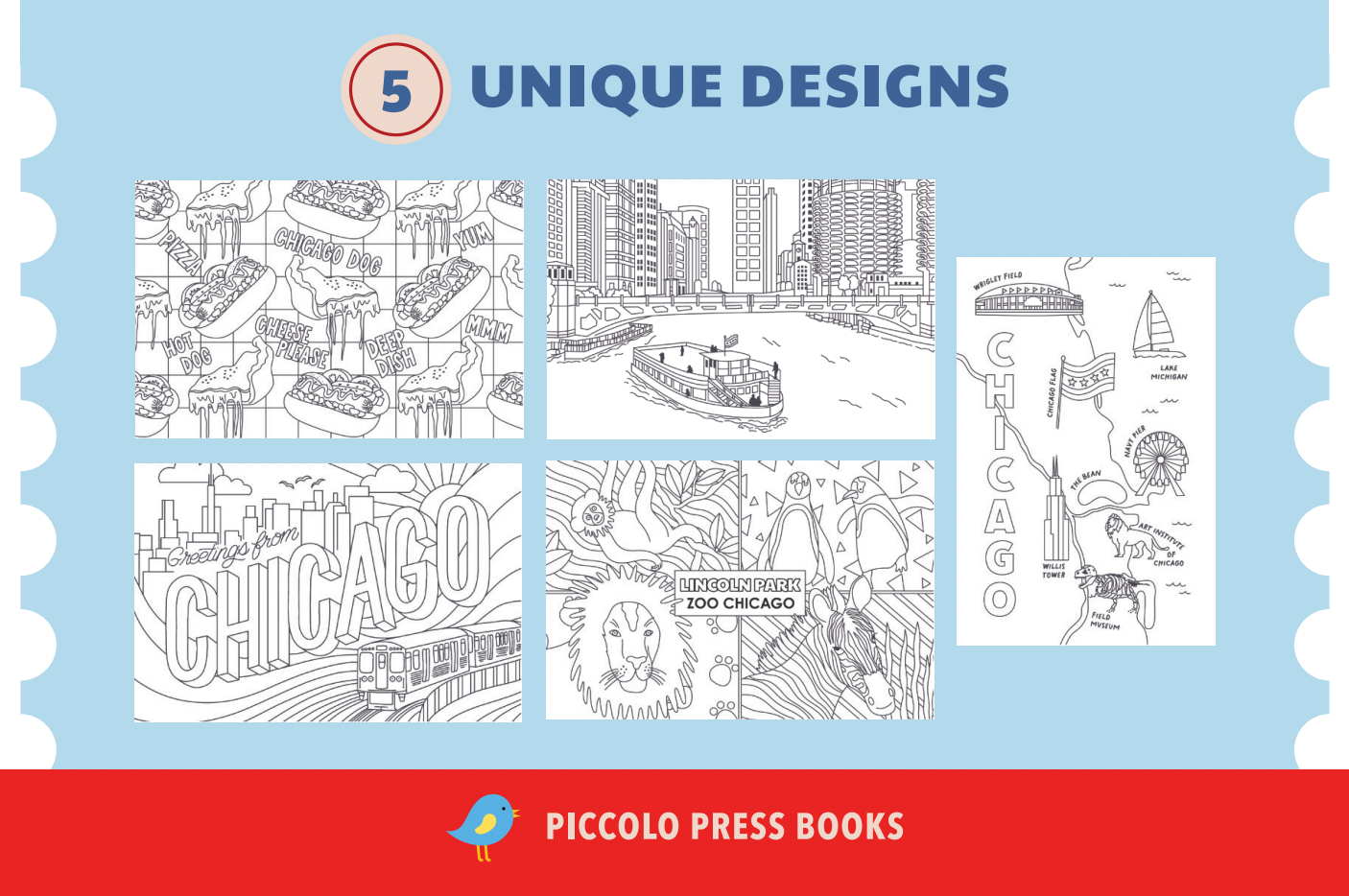 Piccolo Press - Wholesale Postcard - Chicago Coloring Postcards2