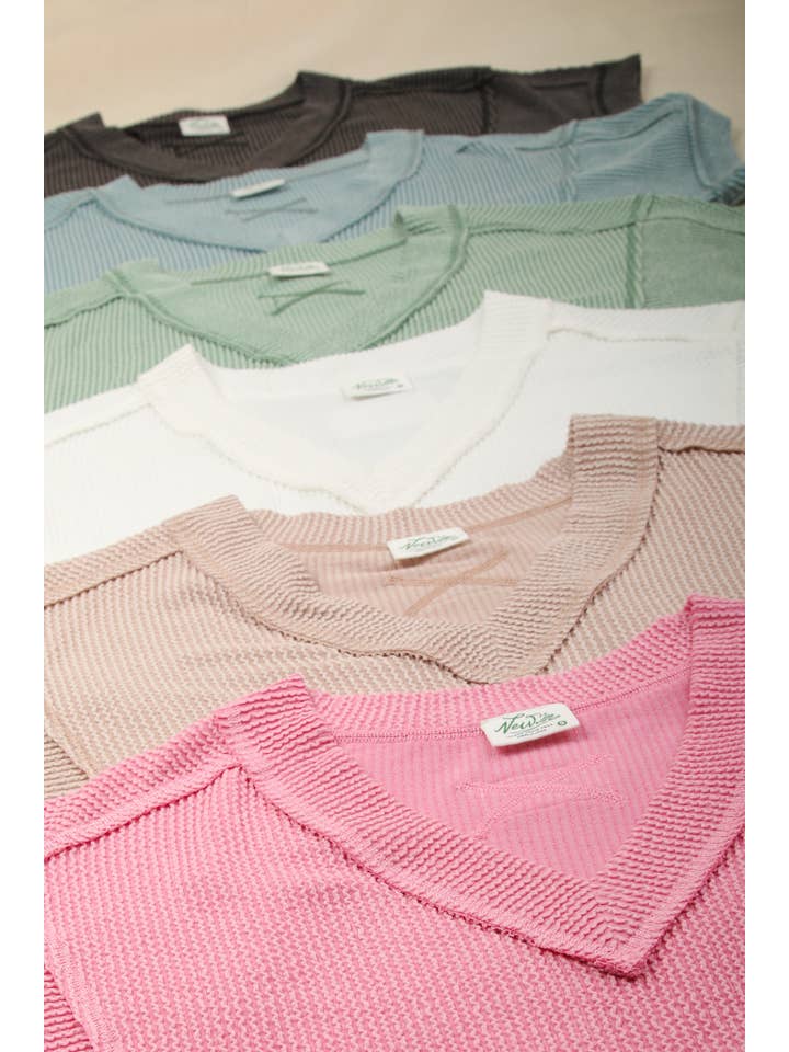 VERY J – wholesale Knit top – Women's – NT12075-Soft Two Tone Casual Comfy Ribbed Knit Top36