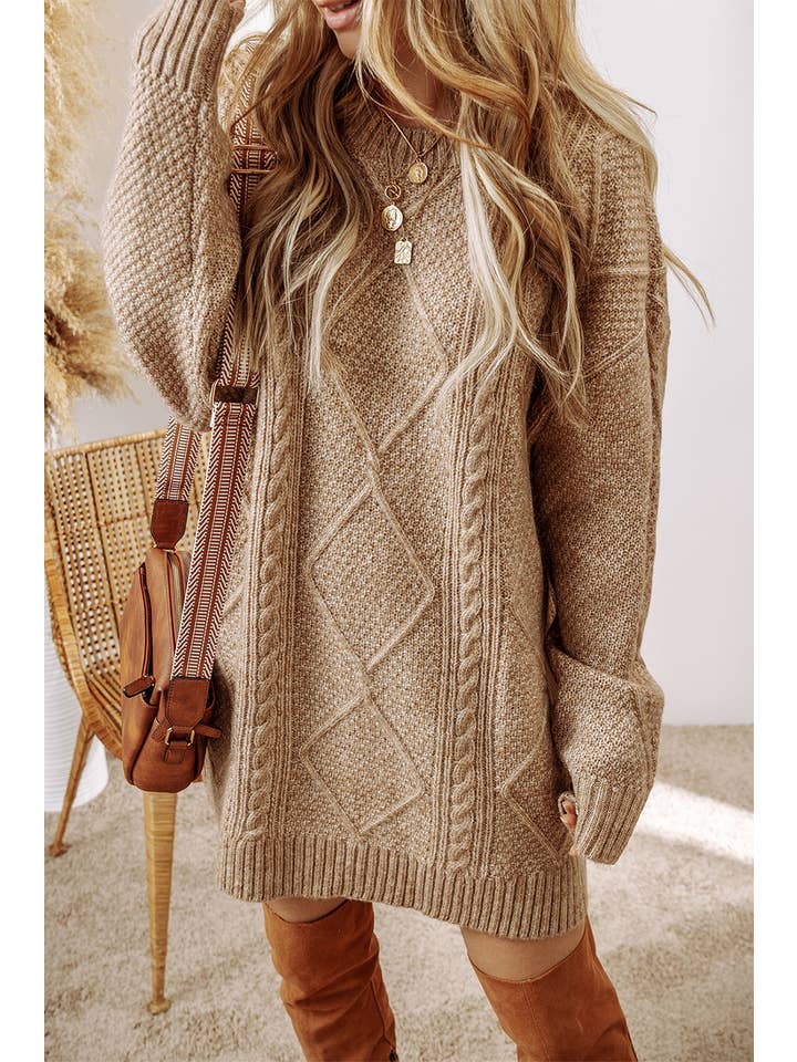 Aapparella - Wholesale Dress - Women's - Grace Cable Knit Loose Fit Knit Sweater Dress | S-3XL