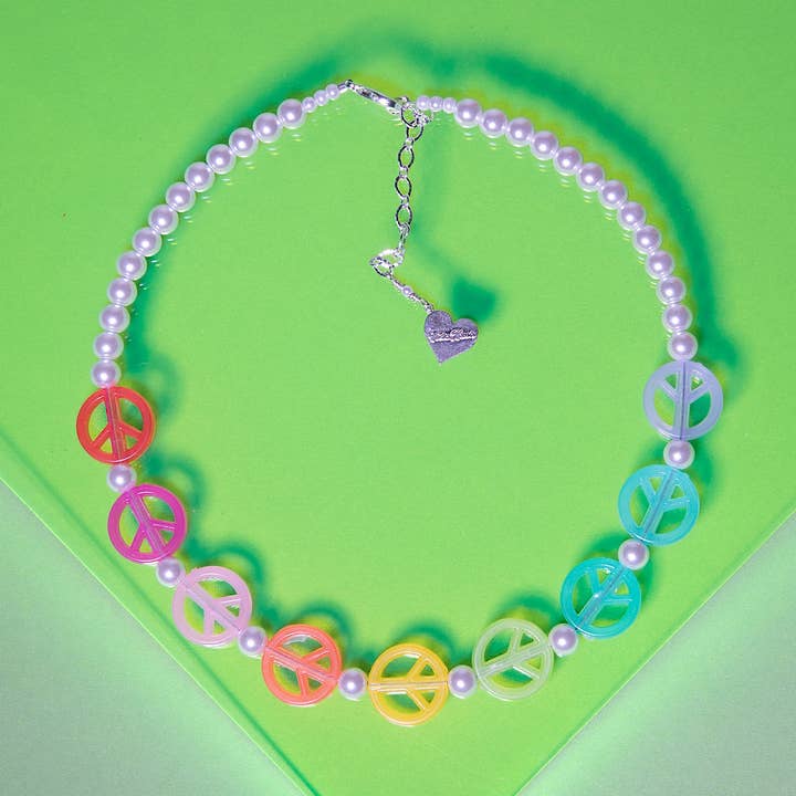 Pearl Rainbow Peace Sign Necklace for wholesale by VidaKush