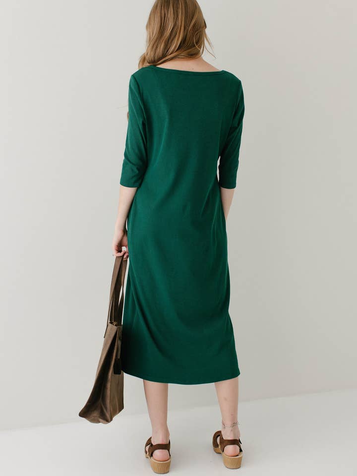 The Main Street Exchange - Wholesale Dress - Women's - 'Constance' 3/4 Sleeve Ribbed Midi Dress FINAL SALE23