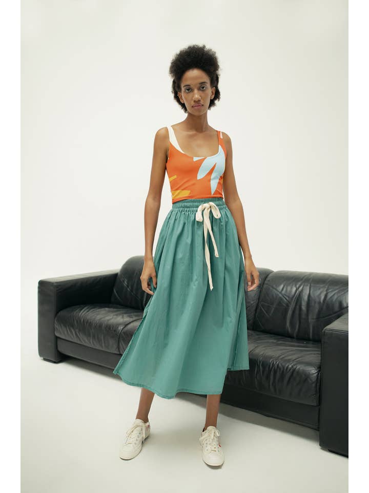 The Tuli Drawstring Skirt - Dusty Green for wholesale on Faire8