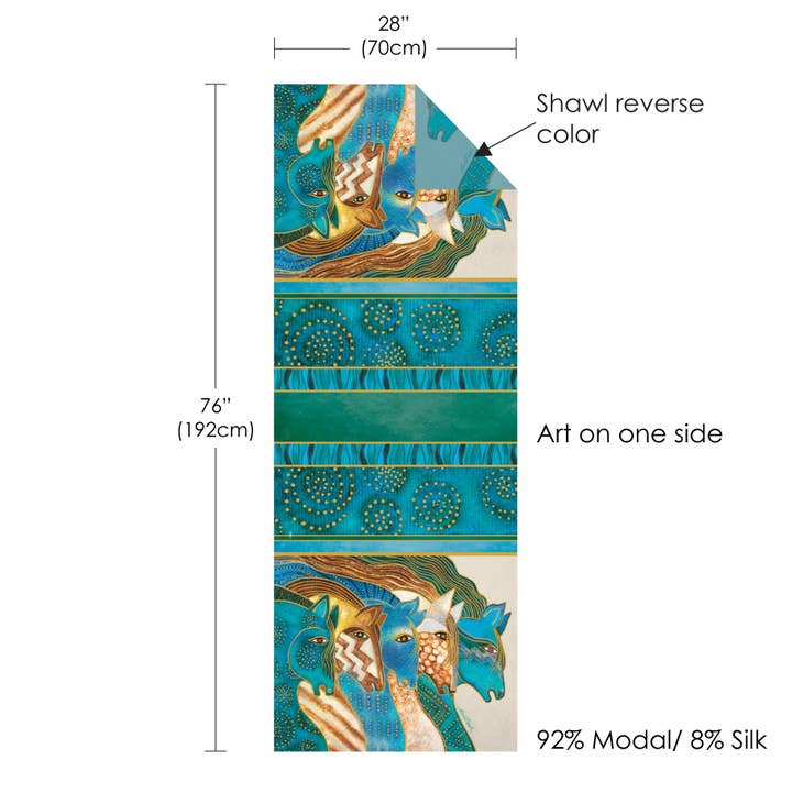 RainCaper - Wholesale Scarf - Women's - Fine Art Silk Blend Shawl Laurel Burch Sky Mares Horses
