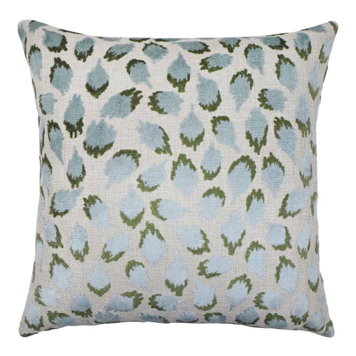 Mineral Lottie Aqua & Green Spotted Velvet Throw Pillow for wholesale on Faire