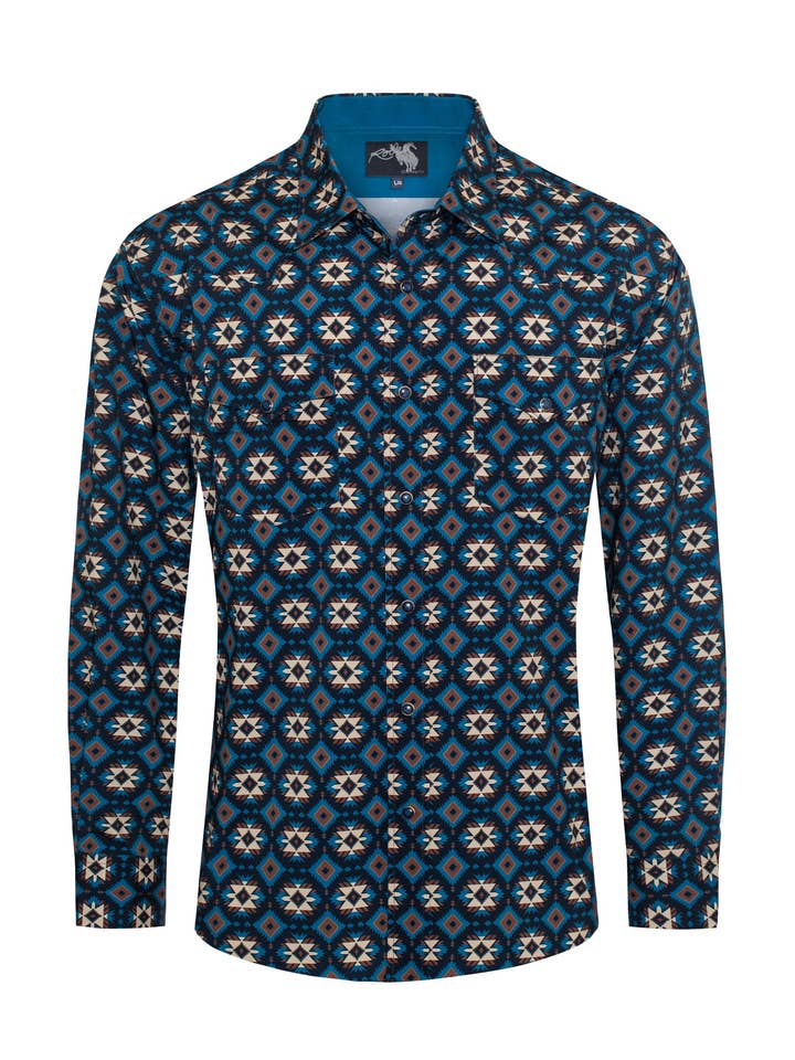Men's Western Pearl Snap Aztec Print Shirt - MPS110L-1130 for wholesale by Rodeo Clothing