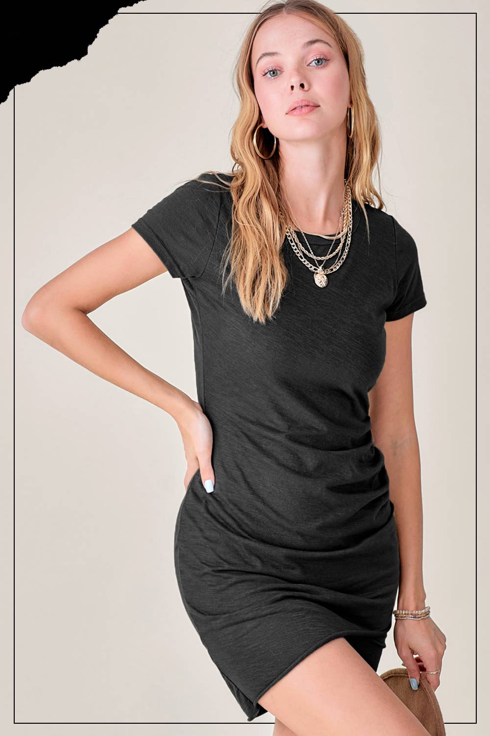 La Miel - Vendita all'ingrosso Vestito - Donna - MLD5010-Mini Abito Leggero A Maniche Corte Con Dettagli Increspati17