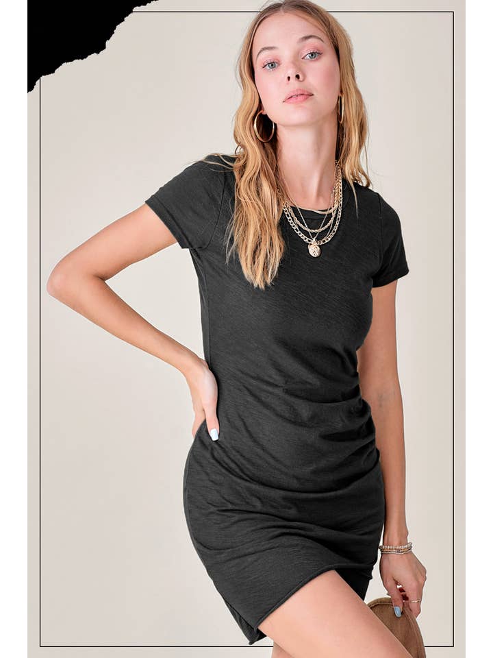 La Miel - Vendita all'ingrosso Vestito - Donna - MLD5010-Mini Abito Leggero A Maniche Corte Con Dettagli Increspati17