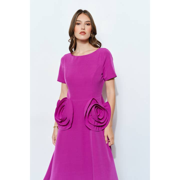 INA - Wholesale Dress - Women's - Elegant Rose Applique A-Line Midi Dress4