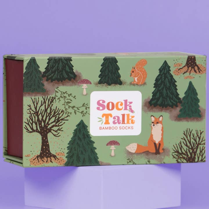 Sock Talk - Wholesale Gift Box - Women's Woodland Animals Fox Squirrel Hedgehog Gift Set Box1