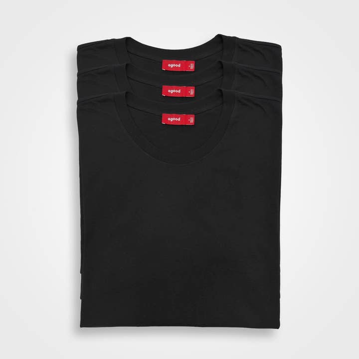 Pack de 3 | Camisetas para hombre, algodón reciclado, negras para venta al por mayor de agood company