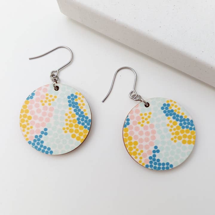 Multicolour Dot Design Wooden Earrings for wholesale by Unique Ella