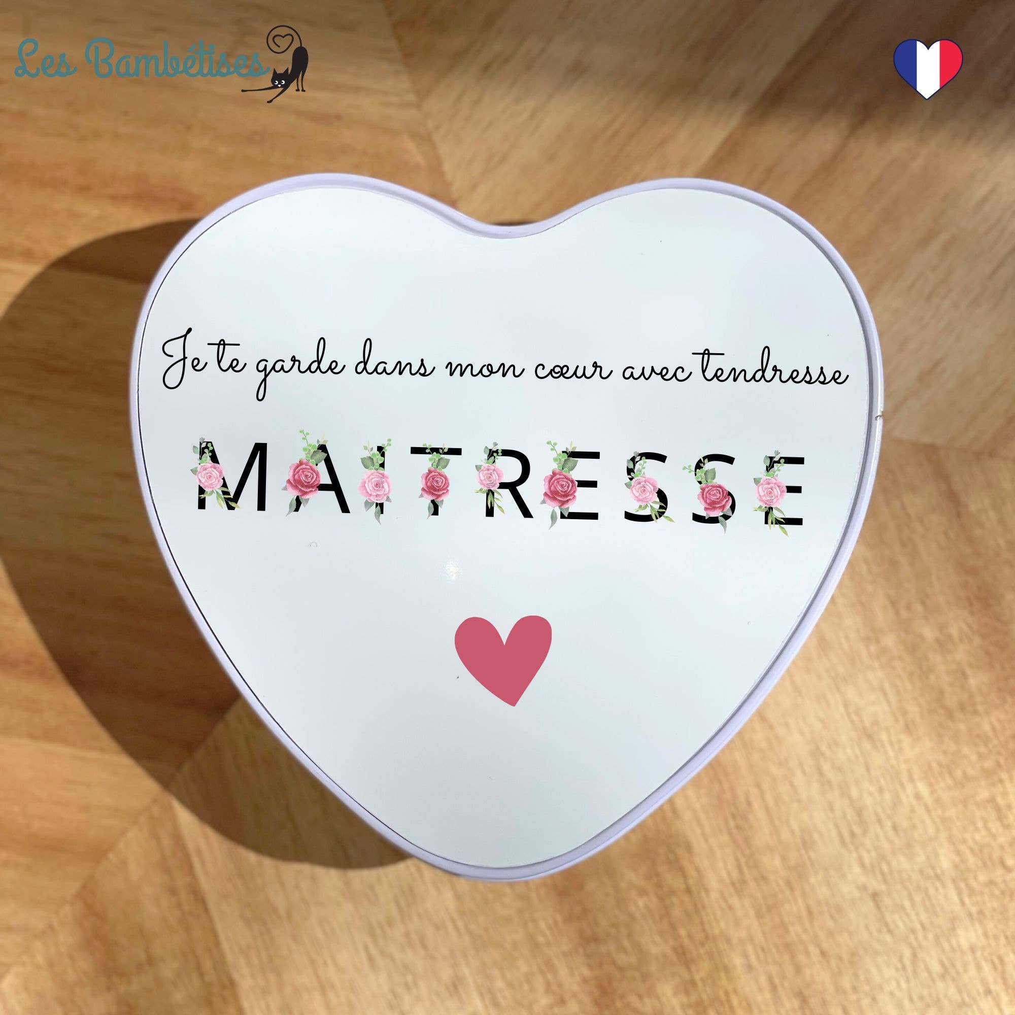 les bambetises - Wholesale Decorative box - Metal Box Heart Teacher Flowery Letters
