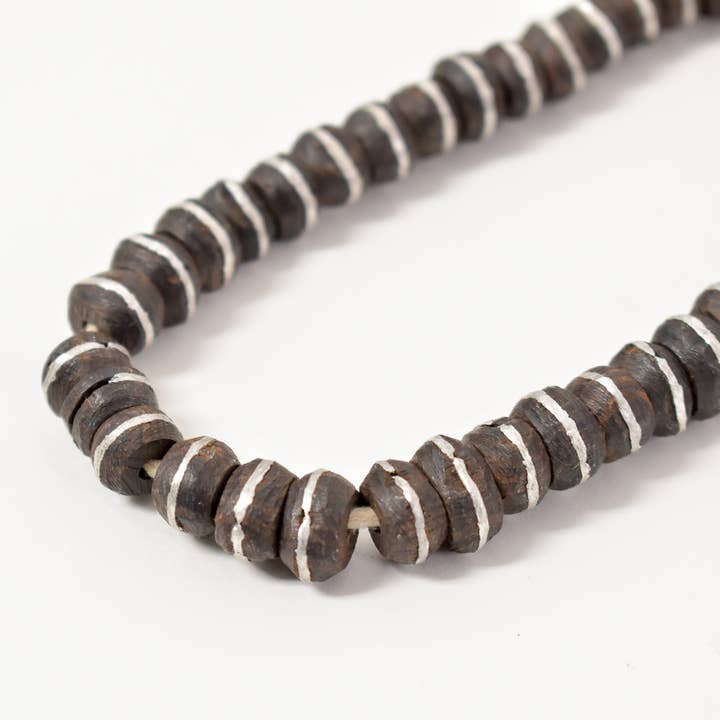 Africa Direct - Wholesale Beads - Ebony Wood Trade Beads with Inlaid Silver Stripe from Mali8