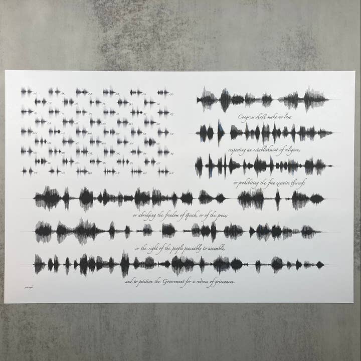 Första Tillägget Ljudvåg Flagga Väggkonst Tryck 12x18in 1776 för wholesale av The Soundwave Booth