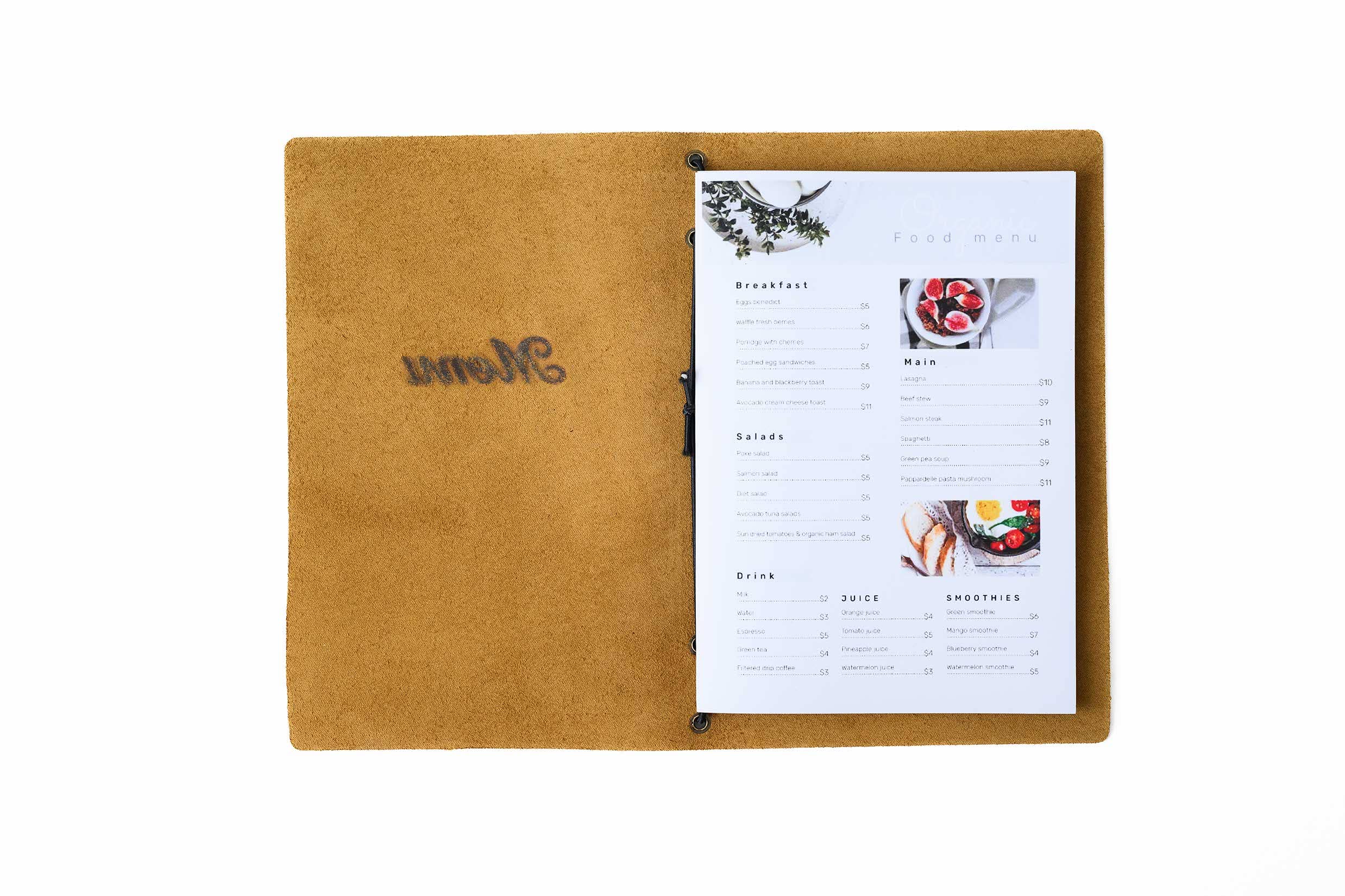 Inko Horeca Accessories – wholesale Mappar – Läder menymapp med gummilist för a5-ark4