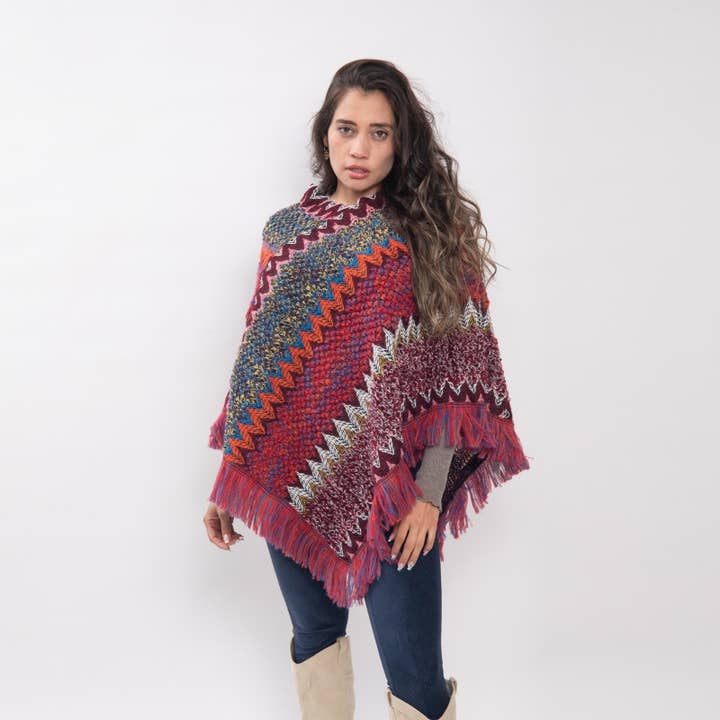 RED VIA FIORE - PONCHO RUANA CAPE WRAP KNIT OVERCOAT - #15 for wholesale on Faire